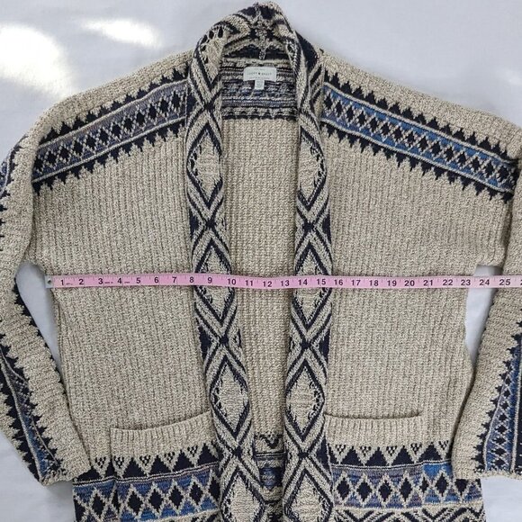 Lucky Brand Southwestern Cream Blue Knit Longline Front Pocket Cardigan - Picture 6 of 8